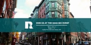 Boston brownstones with a banner for the Renaissance booth 71-72 at MAIA Big Event