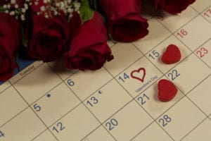 February calendar with hearts and roses