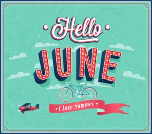 graphic fancy font reading "hello June" for June social media themes