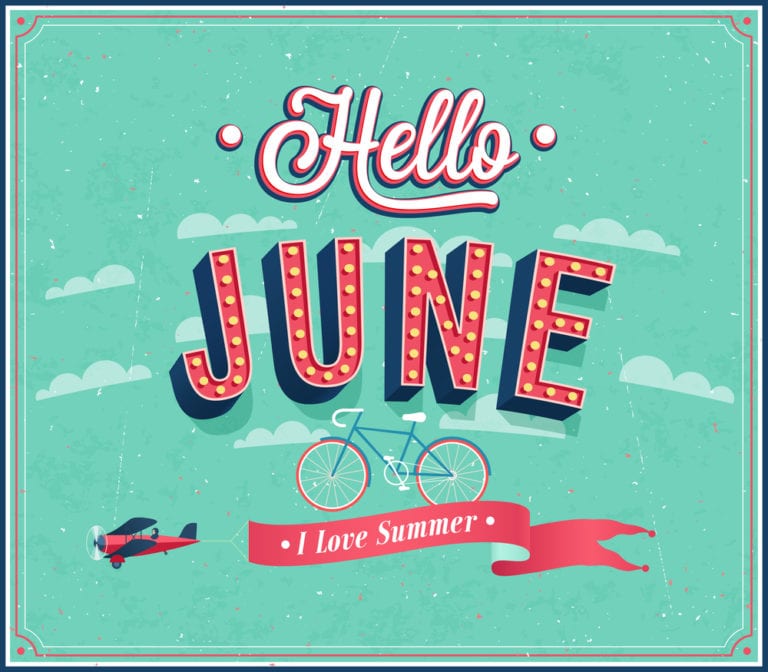 graphic fancy font reading "hello June" for June social media themes